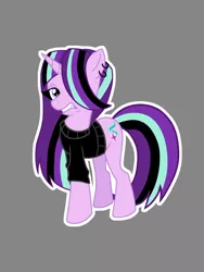 Size: 1536x2048 | Tagged: safe, artist:epiccrasher, derpibooru import, starlight glimmer, pony, unicorn, the parent map, clothes, ear piercing, earring, edgelight glimmer, emo, female, glimmer goth, goth, gray background, jewelry, mare, piercing, simple background, solo, teenage glimmer