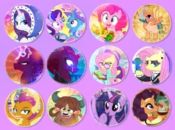 Size: 1200x891 | Tagged: safe, artist:pixelkitties, derpibooru import, fluttershy, pinkie pie, rarity, saffron masala, smolder, somnambula, starlight glimmer, tempest shadow, trixie, twilight sparkle, twilight sparkle (alicorn), yona, alicorn, dragon, earth pony, pony, unicorn, yak, fake it 'til you make it, my little pony: the movie, school daze, alternate hairstyle, avengers: infinity war, bread, buttons, clothes, cup, dress, ear piercing, earring, everfree nw 2018, female, fluttergoth, food, glasses, headdress, hipstershy, infinity gauntlet, jewelry, mare, necklace, piercing, teacup, toast