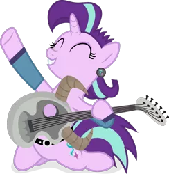 Size: 1374x1405 | Tagged: safe, artist:punzil504, derpibooru import, starlight glimmer, pony, unicorn, the parent map, alternate hairstyle, cute, female, glimmerbetes, guitar, mare, recolor, simple background, smiling, solo, stawwlight glimmer, teenage glimmer, transparent background