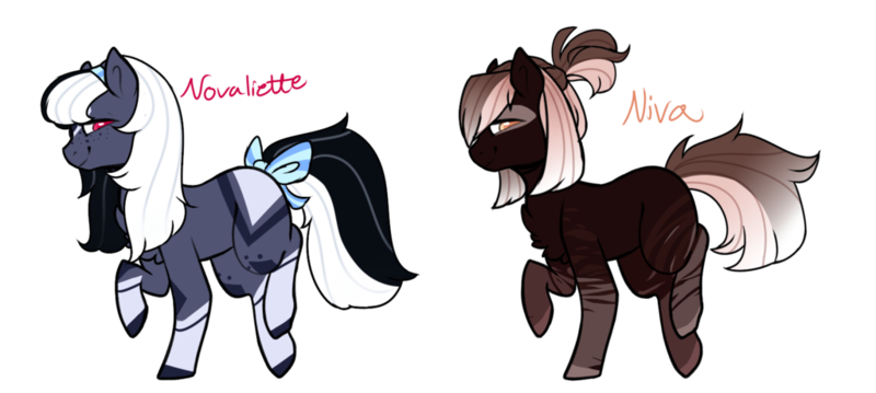 Size: 1024x459 | Tagged: safe, artist:kimyowolf, derpibooru import, oc, oc:niva, oc:novaliette, unofficial characters only, earth pony, pony, bow, female, mare, simple background, tail bow, transparent background