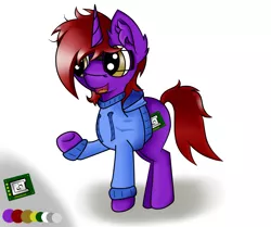 Size: 1589x1328 | Tagged: safe, artist:luriel maelstrom, derpibooru import, oc, unicorn, clothes, digital art, glasses, hoodie, raised hoof, reference sheet, simple background, solo, white background