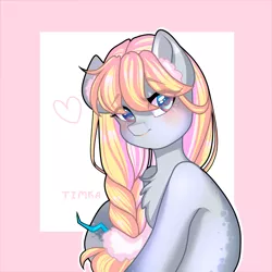 Size: 3000x3000 | Tagged: safe, artist:timkaa, derpibooru import, oc, oc:popurri jewel, unofficial characters only, earth pony, pony, blushing, braid, chest fluff, female, heart, mare, solo