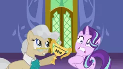 Size: 2382x1340 | Tagged: 2018, abuse, angry, award, blatant lies, derpibooru import, downvote bait, drama, edit, glimmerbuse, mayor mare, op isn't even trying anymore, remake, safe, shocked, starlight drama, starlight glimmer, the parent map, trophy, twilight's castle, worst pony
