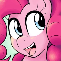 Size: 1500x1500 | Tagged: safe, artist:zaron, artist:zaronart, derpibooru import, pinkie pie, earth pony, pony, female, mare, open mouth, smiling, solo