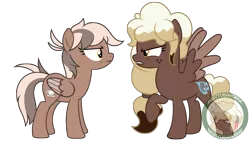 Size: 8333x4688 | Tagged: safe, artist:besttubahorse, derpibooru import, oc, oc:chai latte, oc:sweet mocha, unofficial characters only, pegasus, pony, absurd resolution, angry, freckles, raised hoof, simple background, this will end in a fight, transparent background, vector, watermark