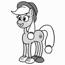 Size: 1280x1280 | Tagged: safe, artist:mkogwheel, derpibooru import, applejack, pony, animated, clothes, frame by frame, gloves, monochrome, old timey, pacman eyes, rubber hose animation, shoes, silly, silly pony, solo, who's a silly pony