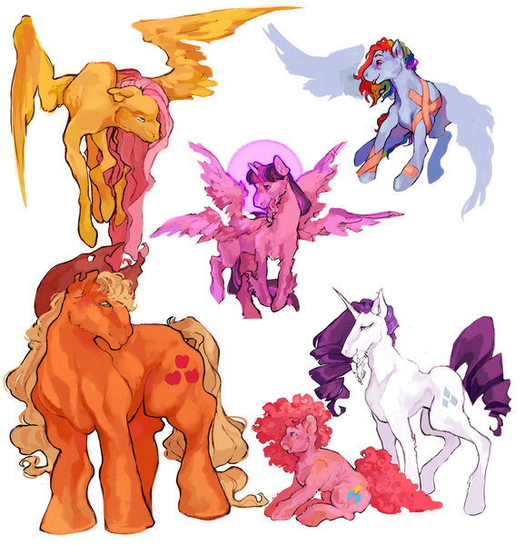 Size: 1024x1063 | Tagged: safe, artist:clumsyhermit, derpibooru import, applejack, fluttershy, pinkie pie, rainbow dash, rarity, twilight sparkle, alicorn, earth pony, pegasus, pony, seraph, seraphicorn, unicorn, beard, cowboy hat, facial hair, female, flying, four winged, hat, mane six, mare, multiple wings, simple background, unshorn fetlocks, white background