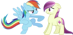 Size: 8137x3974 | Tagged: safe, alternate version, artist:curvesandlines, derpibooru import, fleur de verre, rainbow dash, crystal pony, pegasus, pony, the crystal empire, background pony, duo, female, mare, simple background, transparent background, vector