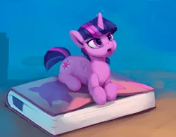 Size: 1100x859 | Tagged: safe, artist:rodrigues404, derpibooru import, twilight sparkle, twilight sparkle (alicorn), alicorn, pony, angry, book, bookhorse, cute, female, glare, looking up, mare, micro, open mouth, possessive, prone, short tail, sitting, small wings, smol, solo, that pony sure does love books, tiny ponies, twiabetes, weapons-grade cute
