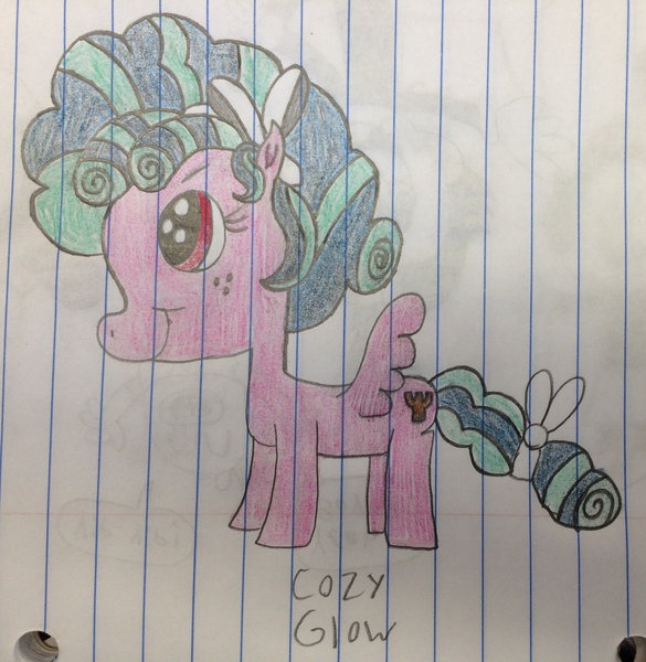 Size: 2386x2448 | Tagged: artist:smurfettyblue, cozy glow, derpibooru import, female, filly, lined paper, marks for effort, safe, school raze, season 8, solo, traditional art