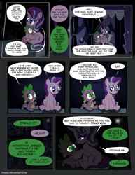 Size: 1024x1325 | Tagged: safe, artist:dsana, derpibooru import, spike, starlight glimmer, dragon, pony, unicorn, comic:the shadow shard, comic, duo, speech bubble