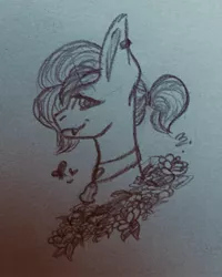 Size: 1234x1544 | Tagged: safe, artist:cappuccino coco, derpibooru import, oc, oc:crescent, unofficial characters only, bat pony, bust, female, monochrome, portrait, quick sketch, solo, traditional art