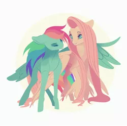 Size: 3510x3497 | Tagged: safe, artist:clockworkquartet, derpibooru import, fluttershy, rainbow dash, pegasus, pony, duo, duo female, female, flutterdash, hug, lesbian, mare, shipping, simple background, white background, winghug