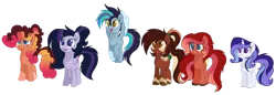 Size: 1280x438 | Tagged: safe, artist:spiritualpresence, derpibooru import, oc, oc:adaline diamond, oc:chestnut buttercup, oc:cosmetic sentinel, oc:cutie honey, oc:peach blossom, oc:spectral racer, unofficial characters only, earth pony, pegasus, pony, unicorn, base used, colored pupils, female, freckles, mare, movie accurate, next generation, offspring, parent:applejack, parent:big macintosh, parent:cheese sandwich, parent:fancypants, parent:flash sentry, parent:fluttershy, parent:pinkie pie, parent:rainbow dash, parent:rarity, parent:soarin', parent:troubleshoes clyde, parent:twilight sparkle, parents:cheesepie, parents:flashlight, parents:fluttermac, parents:raripants, parents:soarindash, parents:troublejack, simple background, socks (coat marking), transparent background, unshorn fetlocks