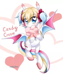 Size: 724x856 | Tagged: safe, artist:roshichen, derpibooru import, oc, oc:candy cream, unofficial characters only, bat pony, heart eyes, simple background, solo, white background, wingding eyes