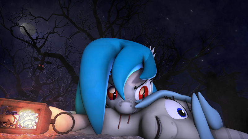 Size: 3840x2160 | Tagged: semi-grimdark, suggestive, artist:shadygames, derpibooru import, oc, oc:shadygames, oc:wintergleam, oc:xenia amata, bat pony, unicorn, vampire, 3d, bat pony oc, bite mark, biting, bitten, blood, blood sucking, lantern, neck biting, night, source filmmaker