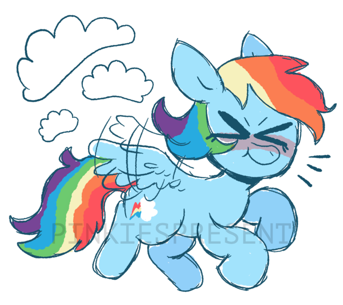 Size: 990x880 | Tagged: safe, artist:pinkiespresent, derpibooru import, rainbow dash, pegasus, pony, ><, autism, cloud, eyes closed, female, flying, mare, simple background, solo, stimming, transparent background, watermark