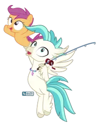 Size: 800x1000 | Tagged: artist:dm29, classical hippogriff, derpibooru import, female, fishing rod, hippogriff, male, safe, scootaloo, seaponified, seapony (g4), seapony scootaloo, simple background, species swap, terramar, transparent background