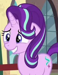 Size: 500x641 | Tagged: safe, derpibooru import, screencap, starlight glimmer, pony, unicorn, the parent map, cropped, cute, female, glimmerbetes, grin, mare, nervous, nervous grin, smiling, solo