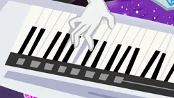 Size: 1280x720 | Tagged: safe, derpibooru import, screencap, rarity, equestria girls, legend of everfree, close-up, hand, keytar, legend you were meant to be, musical instrument, solo