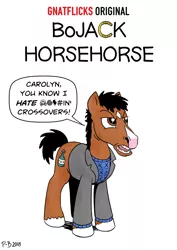 Size: 1024x1448 | Tagged: safe, artist:pony-berserker, derpibooru import, ponified, earth pony, pony, bojack horseman, censored vulgarity, crossover, department of redundancy department, grawlixes, male, netflix, parody, speech bubble, stallion, unshorn fetlocks