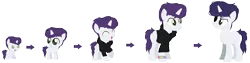 Size: 1634x412 | Tagged: safe, artist:venomns, derpibooru import, oc, oc:mythic, pony, unicorn, 5-year-old, age progression, baby, baby pony, clothes, colt, eyepatch, hoodie, male, simple background, solo, stallion, transparent background