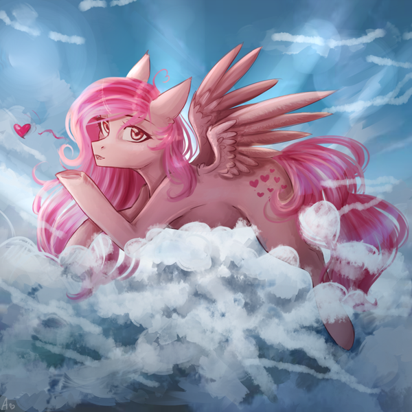 Size: 1000x1000 | Tagged: safe, artist:alicesmitt31, derpibooru import, oc, unofficial characters only, pegasus, pony, cloud, cutie mark, digital art, female, heart, hooves, lying down, lying on a cloud, mare, on a cloud, pregnant, prone, signature, sitting, sky, solo, spread wings, wings