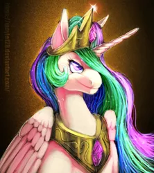 Size: 1024x1152 | Tagged: safe, artist:may-li128, derpibooru import, princess celestia, alicorn, pony, bust, female, hair over one eye, jewelry, mare, necklace, portrait, solo