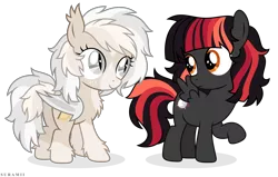 Size: 8459x5368 | Tagged: safe, artist:suramii, derpibooru import, oc, oc:cuddy, oc:night vision, unofficial characters only, bat pony, pegasus, pony, absurd resolution, bat pony oc, cute, freckles, looking at each other, ocbetes, raised hoof, simple background, smiling, transparent background