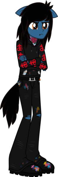 Size: 945x2881 | Tagged: safe, alternate version, artist:lightningbolt, derpibooru import, ponified:oliver sykes, human, equestria girls, .svg available, angry, belt, boots, bring me the horizon, clothes, crossed arms, drop dead clothing, equestria girls-ified, floppy ears, hair over one eye, hoodie, humanized, jeans, lip piercing, male, paint stains, paintbrush, pants, piercing, ponied up, pony ears, ripped jeans, seatbelt belt, shirt, shoes, simple background, solo, svg, tailed humanization, tattoo, transparent background, undershirt, vector