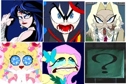 Size: 936x627 | Tagged: artist:terry, batman, batman forever, dc comics, derpibooru import, fluttershy, hellsing, kill la kill, question mark, quiz, ryuko matoi, safe, sailor moon, sir integra, the riddler, wonder woman