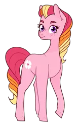 Size: 869x1393 | Tagged: safe, artist:modbeachy, derpibooru import, oc, oc:honeycrisp blossom, unofficial characters only, earth pony, pony, female, filly, freckles, parent:big macintosh, parent:princess cadance, parents:cadmac, simple background, smiling, solo, transparent background