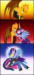 Size: 1384x3002 | Tagged: safe, artist:bbbhuey, derpibooru import, flash sentry, twilight sparkle, demon, equestria girls, clothes, comic, converse, corrupted, crying, crystal wings, demon flash sentry, duo, evil, feels, female, flashlight, glare, injured, male, sad, shipping, shoes, smiling, smirk, sneakers, solo, straight, vector