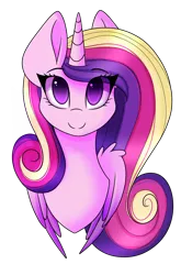 Size: 972x1477 | Tagged: safe, artist:imbirgiana, derpibooru import, princess cadance, alicorn, pony, bust, female, looking at you, mare, mi amores, portrait, simple background, smiling, solo, transparent background