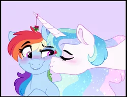 Size: 701x538 | Tagged: artist:saphi-boo, dashlestia, derpibooru import, female, kissing, kiss on the cheek, lesbian, mistletoe, princess celestia, rainbow dash, safe, shipping