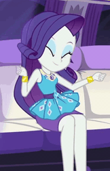 Size: 378x584 | Tagged: safe, derpibooru import, screencap, rarity, driving miss shimmer, equestria girls, equestria girls series, ^^, animated, armpits, belt buckle, blue eyeshadow, bracelet, clothes, cropped, cute, cutie mark, cutie mark on clothes, dancing, diamonds, driving miss shimmer: rarity, eyes closed, frilly design, geode of shielding, gif, gold, image, jewelry, legs, limousine, magical geodes, party soft, pencil skirt, pendant, purple hair, raribetes, rarity peplum dress, sleeveless, sleeveless tank top, solo, white skin