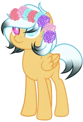 Size: 672x984 | Tagged: safe, artist:angelamusic13, derpibooru import, oc, pegasus, pony, blind, female, floral head wreath, flower, heterochromia, magical lesbian spawn, mare, offspring, parent:fresh coat, parent:oc:snowdrop, parents:canon x oc, simple background, solo, transparent background