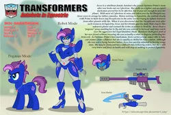 Size: 2053x1381 | Tagged: safe, artist:aleximusprime, derpibooru import, pegasus, pony, arcee, autobot, autobots in equestria, blades, cutie mark, female, gun, hooves, mare, optical sight, rifle, sniper rifle, solo, text, transformers, weapon, wings