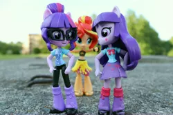 Size: 6000x4000 | Tagged: safe, artist:artofmagicpoland, derpibooru import, sci-twi, sunset shimmer, twilight sparkle, twilight sparkle (alicorn), alicorn, equestria girls, equestria girls series, clothes, doll, equestria girls minis, implied lesbian, implied scitwishimmer, implied shipping, looking at each other, swimsuit, this will not end well, toy