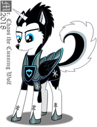 Size: 1963x2550 | Tagged: alicorn, alicorn oc, armor, artist:mrchaosthecunningwlf, artist:ponyvillechaos577, derpibooru import, husky, hybrid, oc, oc:frost cloud, safe, solo