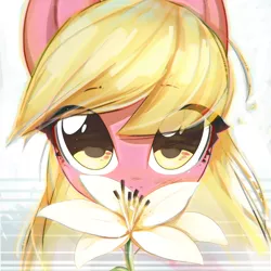 Size: 3800x3800 | Tagged: safe, artist:mirroredsea, derpibooru import, lily, lily valley, earth pony, pony, bust, cute, eye clipping through hair, eyebrows visible through hair, female, flower, lily (flower), lilybetes, looking at you, mare, portrait, solo