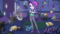 Size: 1280x720 | Tagged: safe, artist:rodan00, derpibooru import, edit, edited screencap, screencap, starlight glimmer, bat pony alicorn, equestria girls, mirror magic, the parent map, spoiler:eqg specials, bad guitar anatomy, beanie, bed, bedroom, book, boots, chains, clothes, crossed arms, crystal, edgelight glimmer, eyeball, female, goth, guitar, hat, it's not a phase, it's not a phase mom it's who i am, kite, legs, looking at you, pants, plushie, poster, ripped pants, shoes, simple background, skateboard, skull, smiling, solo, starlight's room, transparent background, vector, watch, wristwatch