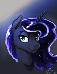 Size: 1377x1771 | Tagged: safe, artist:amarynceus, color edit, deleted from derpibooru, derpibooru import, edit, princess luna, alicorn, pony, beautiful, bust, colored, female, freckles, mare, portrait, simple background, solo