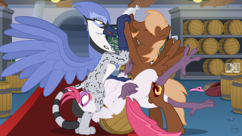 Size: 1920x1080 | Tagged: explicit, artist:niggerfaggot, derpibooru import, oc, oc:gaela, oc:moonshine, oc:rib, unofficial characters only, gryphon, parrot, parrot pirates, pony, my little pony: the movie, tails of equestria, abdominal bulge, ahegao, alcohol, aroused, balls, based on rp, bedroom eyes, beer, bisexual, blushing, cloaca, close-up, clothes, cunnilingus, drinking, drunk, drunk bubbles, drunk sex, eiffel tower, eyes closed, eyes on the prize, eyes rolling back, facesitting, female, griffon oc, griffon on parrot action, griffon on pony action, group sex, hand on chest, headlock, hoof hold, horsecock, interspecies, looking at each other, male, missionary position, moan, moaning, moaning in pleasure, nudity, on back, open beak, open mouth, oral, penetration, penis, pirate, pony on griffon action, pony on parrot action, sex, spread wings, stallion, straight, threesome, tongue out, vagina, vaginal secretions, vulva, wingboner, wings