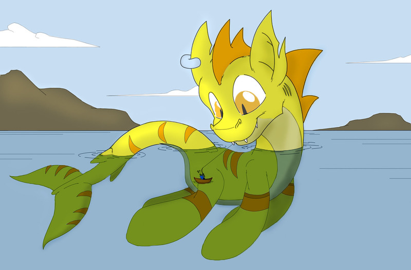 Size: 1717x1128 | Tagged: safe, artist:fandroit, color edit, derpibooru import, edit, oc, oc:shammy, unofficial characters only, human, original species, pony, shark pony, boat, color, colored, fishing, giant pony, macro, size difference, water