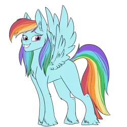 Size: 1024x1024 | Tagged: safe, artist:albinnada, derpibooru import, rainbow dash, pegasus, pony, ear fluff, female, looking at you, mare, smiling, solo, spread wings, unshorn fetlocks, wings