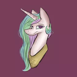 Size: 1024x1024 | Tagged: safe, artist:albinnada, derpibooru import, princess celestia, pony, bust, female, looking at you, mare, missing accessory, peytral, simple background, solo