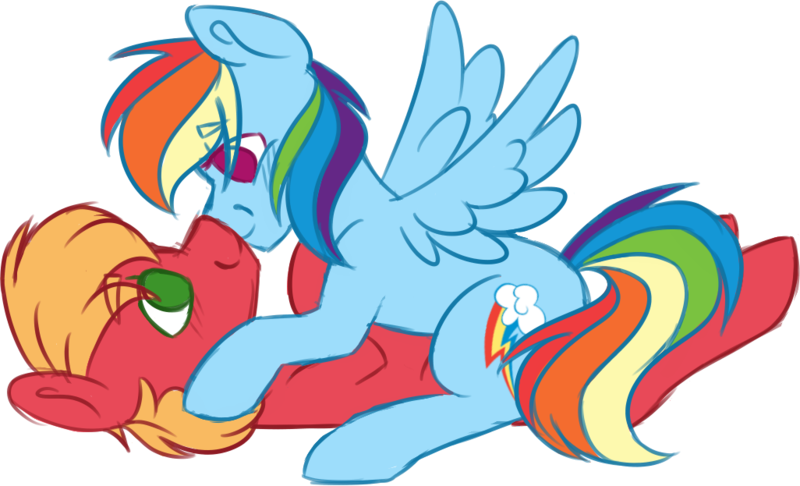 Size: 1026x623 | Tagged: safe, artist:ivybrush, derpibooru import, big macintosh, rainbow dash, earth pony, pegasus, pony, boop, male, missing accessory, noseboop, rainbowmac, shipping, simple background, smiling, straight, transparent background