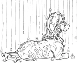 Size: 1280x1075 | Tagged: artist:nightmare-moons-throneroom, cutie mark, derpibooru import, ear fluff, eyes closed, female, mare, rain, safe, side, simple background, solo, traditional art, wet mane, white background, zebra, zecora