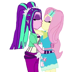 Size: 1900x1796 | Tagged: safe, artist:bigpurplemuppet99, derpibooru import, aria blaze, fluttershy, butterfly, equestria girls, equestria girls series, rainbow rocks, ariashy, eyes closed, female, flutterblaze, kissing, lesbian, shipping, simple background, transparent background